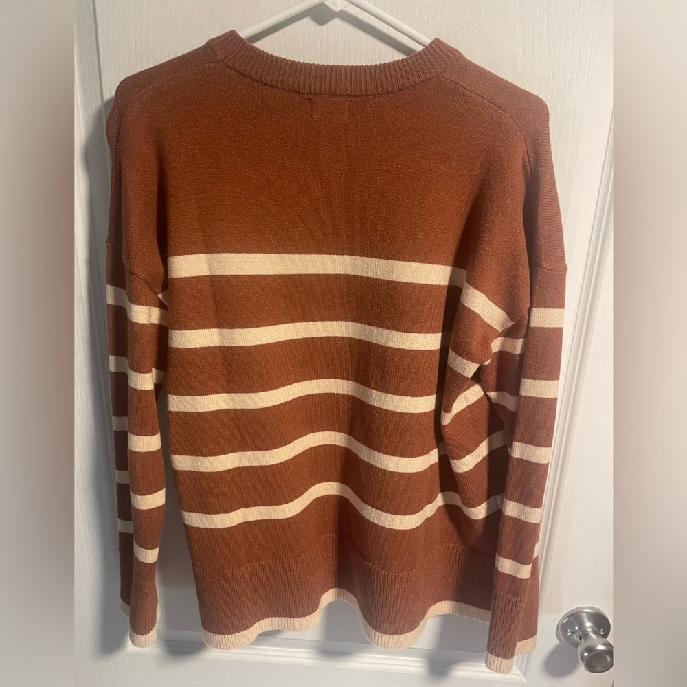 Burnt Orange Cream Striped Soft Knit Lightweight Sweater, Relaxed Fit, Medium - Picture 11 of 11